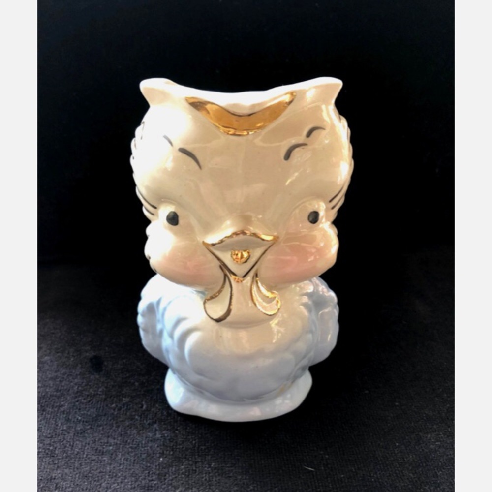 Vintage American Bisque Pottery Little Chick Creamer Cream Pitcher Gold Trim
